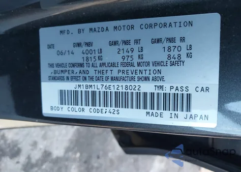 2014 Mazda Mazda3 I Touring from USA, damaged, VIN JM1BM1L76E1218022